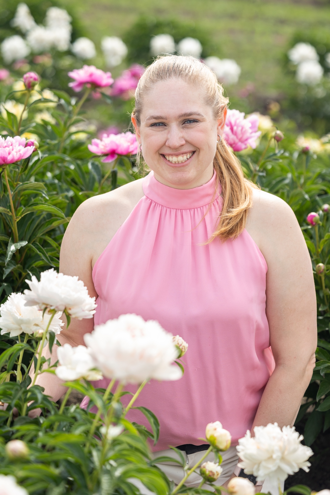 Stephanie Culver in a peony field